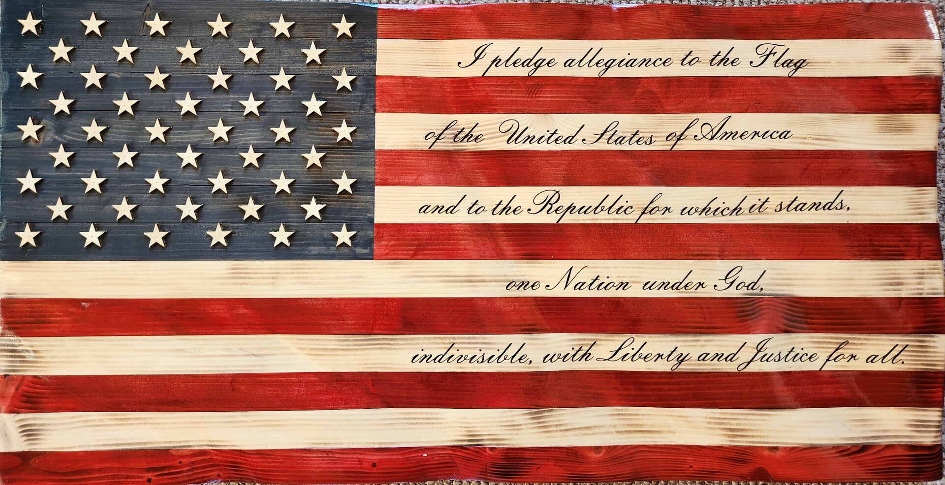 HANDCRAFTED LARGE WOODED FLAG - please see all specs below