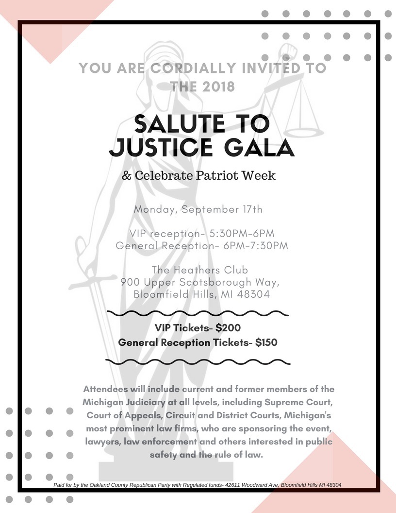 Oakland County Republican Party: 2018 Salute to Justice Sept. Canceled